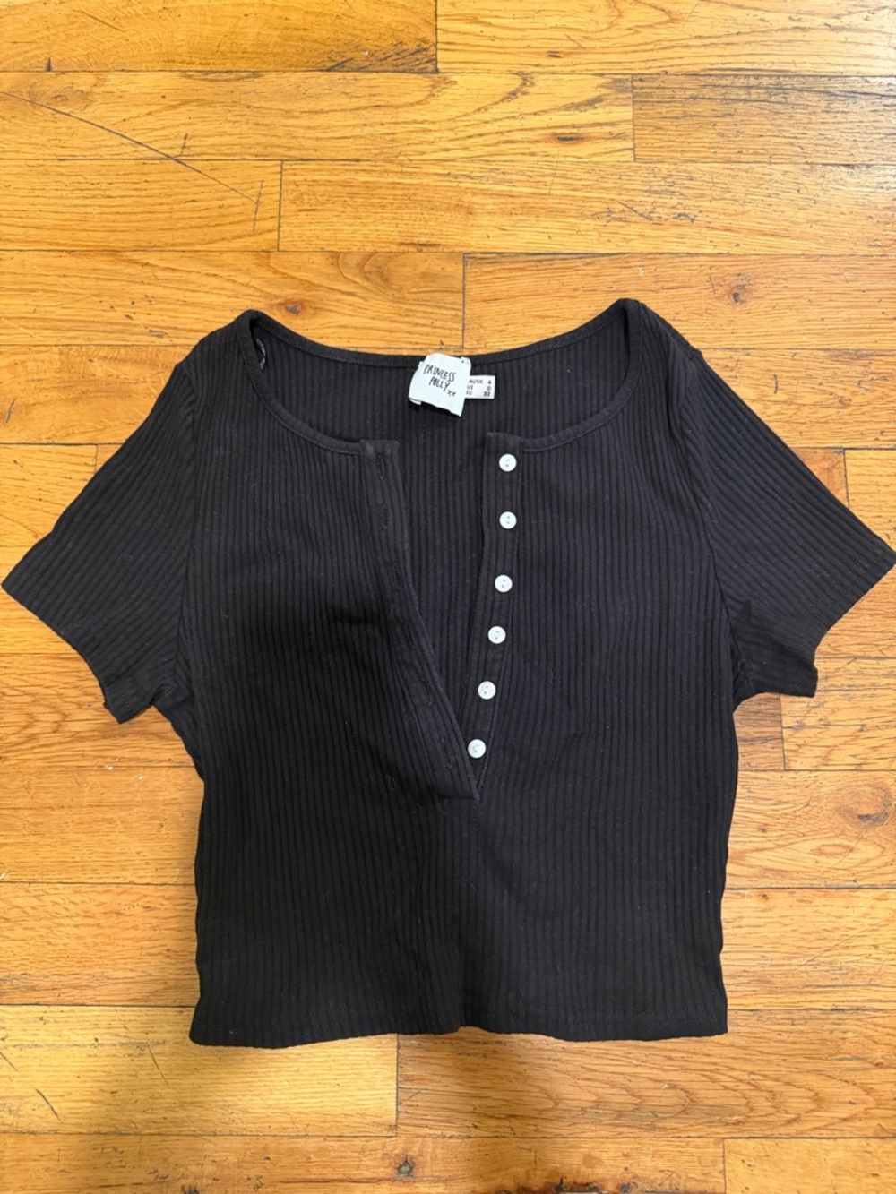 Princess Polly Ribbed Button-Front Crop Top - Black